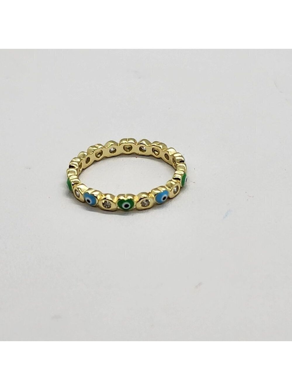 Brand New Sterling Silver 925 Blue Green Evil Eye Ring